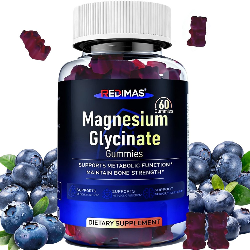 Redimas Magnesium Glycinate Gummies 400mg, Chewable Magnesium Supplement with Vitamin B6, Vitamin D3 and Vitamin E, Convenient Gummy Format for Daily Nutrient Intake, Easy to Take for Adults