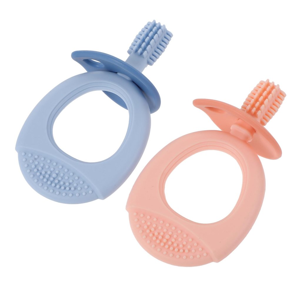 CONGARTENO 2 Pcs Multifunctional Silicone Toothbrush and Teether Ergonomic Handle Soft Bristles Safe Oral Cleaning Tool for Training Dental Care Kit