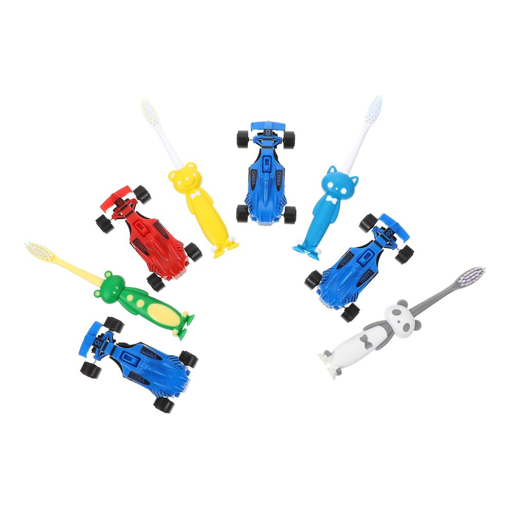 COOLHIYA 4 Sets Suction Cup Toothbrush with Manual Teeth Cleaning Brush for Washable Cartoon Style Easy Grip for Early Oral Care and Self-Brushing Development