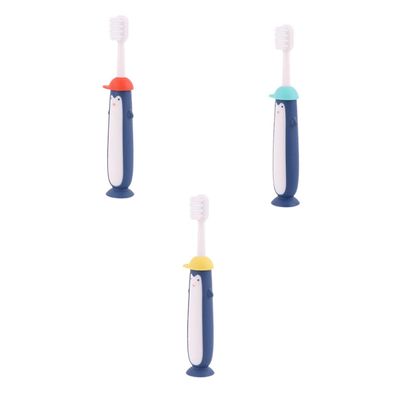 IWOWHERO 3pcs Cartoon Toothbrush with Ultra-fine Bristles for Mild Teeth Cleaning Soft Bristle Oral Care Tools for Boys and Ages and Blue Yellow Red Handles