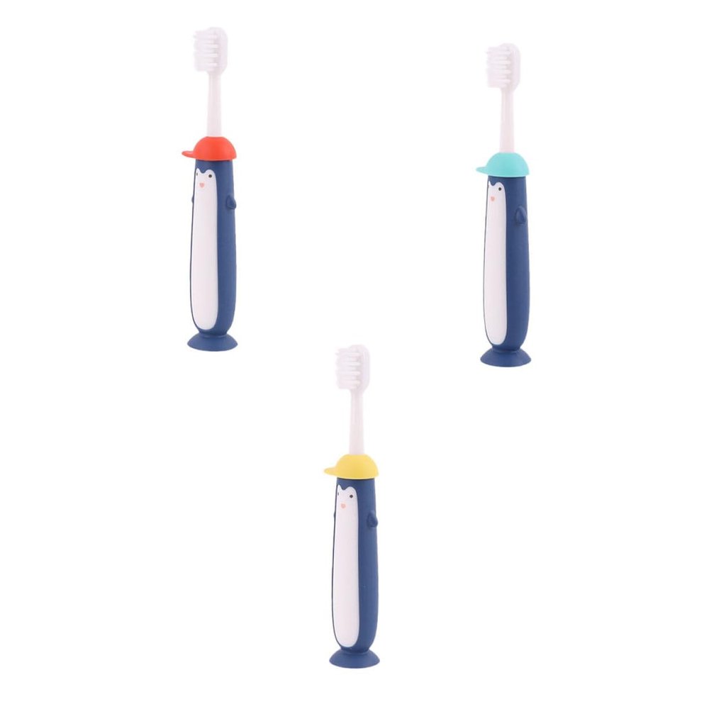 IWOWHERO 3pcs Cartoon Toothbrush with Ultra-fine Bristles for Mild Teeth Cleaning Soft Bristle Oral Care Tools for Boys and Ages and Blue Yellow Red Handles