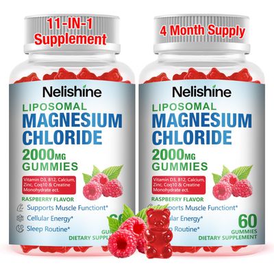 2 Pack Liposomal Magnesium Chioride Gummies 2000mg with Calcium, Vitamin D3, B12, Zinc, L-Theanine, CoQ10 | Proprietary Blend for Stress Relief, Heart & Muscle,Immune, Energy & Relaxation Support