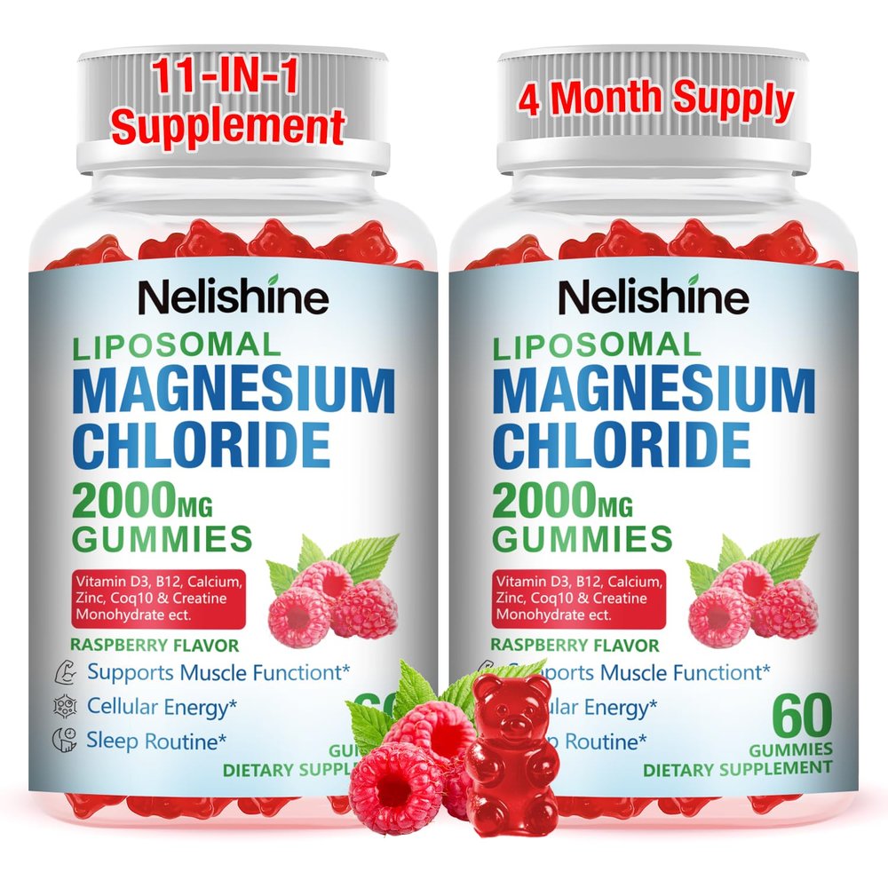 2 Pack Liposomal Magnesium Chioride Gummies 2000mg with Calcium, Vitamin D3, B12, Zinc, L-Theanine, CoQ10 | Proprietary Blend for Stress Relief, Heart & Muscle,Immune, Energy & Relaxation Support