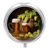 Beer and Hop Cones Pill Case Metal Round Portable Pill Box,Waterproof Travel Pills Organizer Vitamins Medicine Storage Box for Travel Or Daily view 1