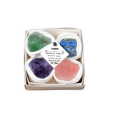 12 Zodiac Natural Crystal Raw Stone Gift Box Healing, Cleansing & Diffuser Mineral Set for Astrology Lovers, Educational Birthday & Holiday Gift(Libra)