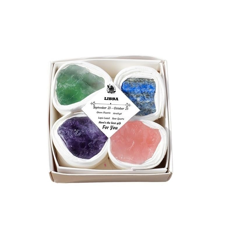 12 Zodiac Natural Crystal Raw Stone Gift Box Healing, Cleansing & Diffuser Mineral Set for Astrology Lovers, Educational Birthday & Holiday Gift(Libra)