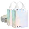 RACETOP 50 Pcs Iridescent Glossy Gift Bags Medium Size, 8x4x10 Inch Holographic Reusable Gift Bags with Handles & Sturdy Base, Ideal for Birthday, Wedding, Bachelorette, Party Favors, Holiday Goodie view 1