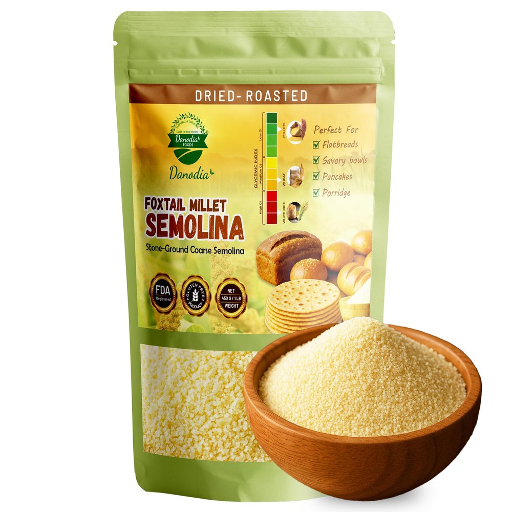 Danodia Foods Foxtail Millet Semolina (Rava) 450g (1 lb) | Stone-Ground Coarse | Gluten Free | Ideal for Flatbreads, Savory Bowls, Pancakes & Porridge
