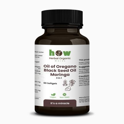 3-in-1 Oregano Oil, Black Seed Oil & Moringa 60 Vegan Capsules | Herbal Blend Supplement | Non-GMO, Sugar-Free, Gluten-Free | Daily Wellness Support