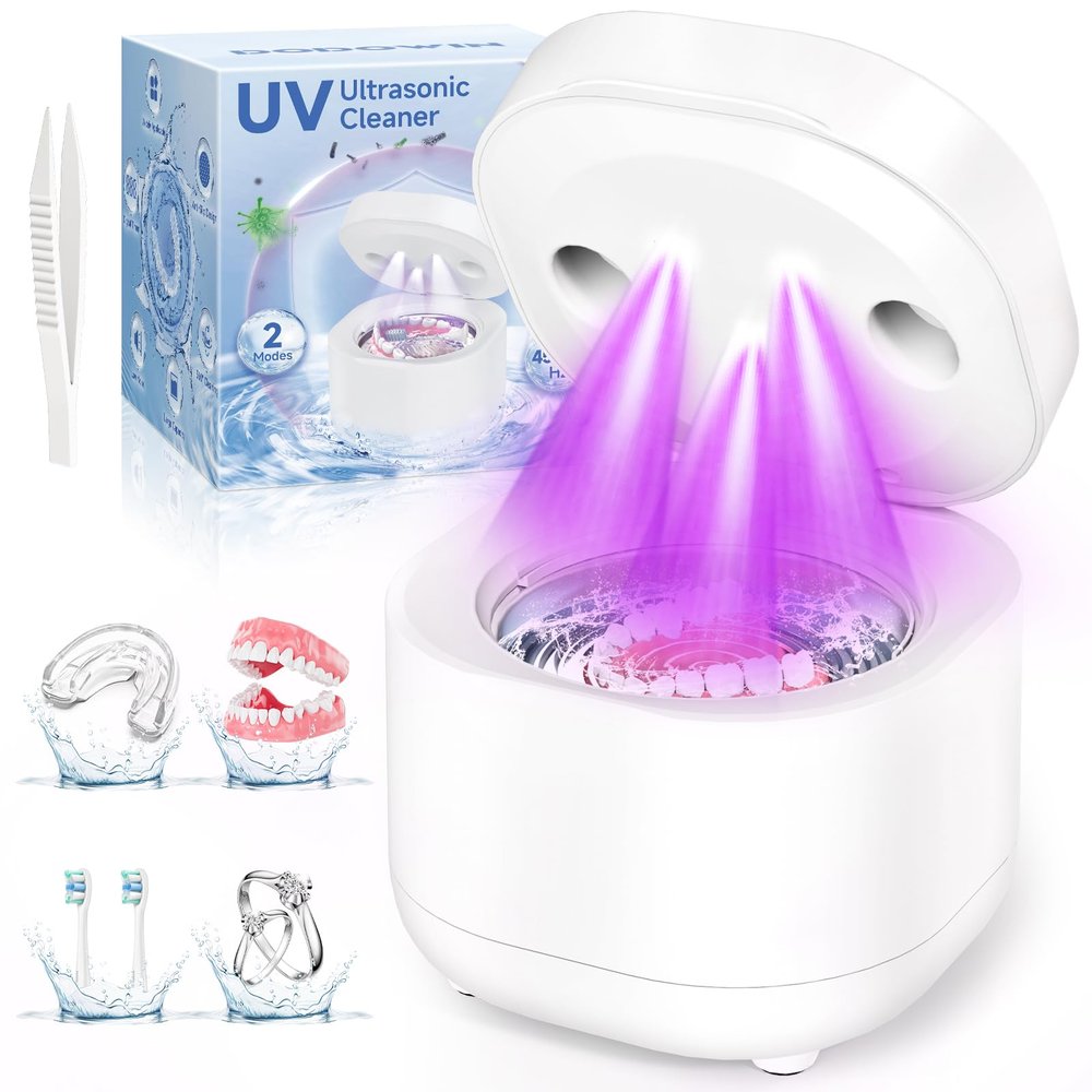 DODOWIN Ultrasonic Retainer Cleaner Machine, 45kHz Cleaning Pod with 200ML Capacity, 2 Modes for Mouth Guard, Night Guard, Aligners, Toothbrush Heads, Jewelry, Fathers Day Gifts for Men Him Dad