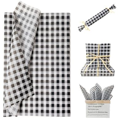 150 Sheets Buffalo Plaid Tissue Paper Gingham Black and White Checkered Tissue Paper Bulk Gift Bags Wrapping Tissue for Christmas DIY Art Craft Wedding Birthday Baby Shower Decor, 14 x 20 Inches