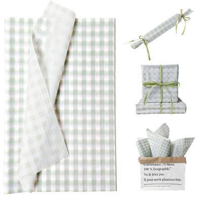 150 Sheets Buffalo Plaid Tissue Paper Gingham Sage Green and White Checkered Tissue Paper Bulk Gift Bags Wrapping Tissue for Christmas DIY Art Craft Wedding Birthday Baby Shower Decor, 14 x 20 Inches