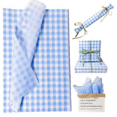 150 Sheets Buffalo Plaid Tissue Paper Gingham Dusty Blue and White Checkered Tissue Paper Bulk Gift Bags Wrapping Tissue for Christmas DIY Art Craft Wedding Birthday Baby Shower Decor, 14 x 20 Inches