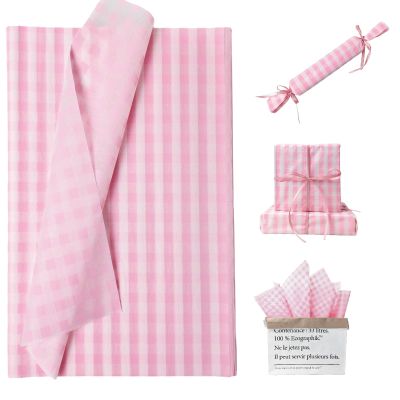 150 Sheets Buffalo Plaid Tissue Paper Gingham Pink and White Checkered Tissue Paper Bulk Gift Bags Wrapping Tissue for Christmas DIY Art Craft Wedding Birthday Baby Shower Decor, 14 x 20 Inches