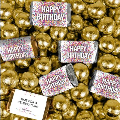 140 pcs Confetti Happy Birthday Party Favors Assorted Wrapped Chocolate Miniatures and Milk Chocolate Gold Foil Ball Mix For Birthday Bulk Candy, Candy Buffets, Party Gifts, DIY Favors & More (3.24lb)