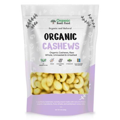 Organic Basic Food Organic Cashews, Raw, Whole | Non-GMO | Vegan | Gluten-Free - 8 oz