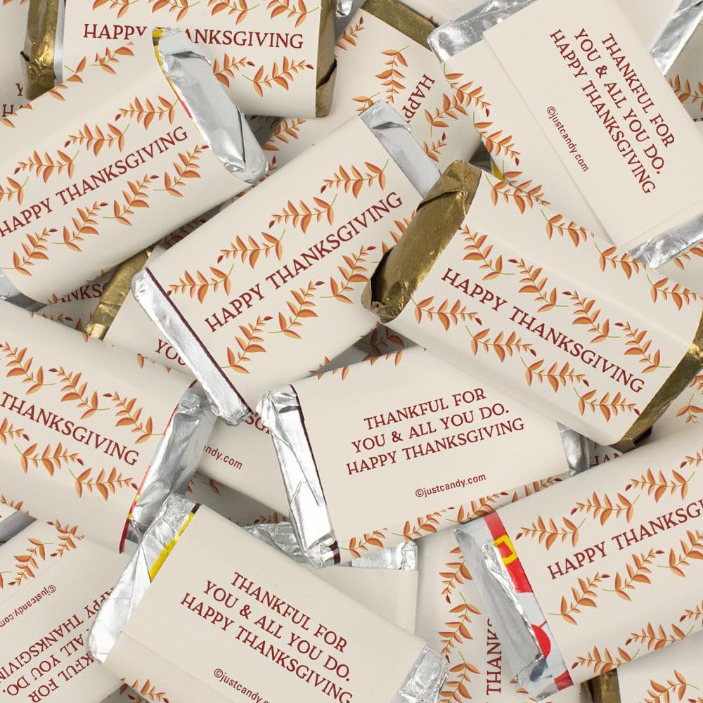 34 Pcs Happy Thanksgiving Assorted Wrapped Chocolate Miniature Bars For Fall Party Favors, Elegant Thanksgiving Table Assortments, Sweet Candy Gifts, Festive Goodie Bags & More (10oz)