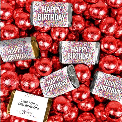 210 pcs Confetti Happy Birthday Party Favors Assorted Wrapped Chocolate Miniatures and Milk Chocolate Red Foil Ball Mix For Birthday Bulk Candy, Candy Buffets, Party Gifts, DIY Favors & More (4.86lb)