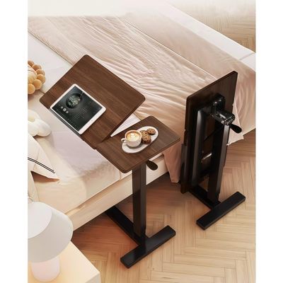 zzhugyin Mobile Overbed Laptop Desk with Adjustable Height & Tilting Tray Rolling Bedside Table with Wheels for Bed, Sofa, or Home Office (Walnut)