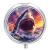 Shark Pill Box, Small Pill Organizer with 3 Compartments and Mirror, Fun Round Portable Travel Metal Pill Case view 1