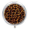 Leopard Print Pill Box, Small Pill Organizer with 3 Compartments and Mirror, Fun Round Portable Travel Metal Pill Case view 1
