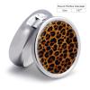 Leopard Print Pill Box, Small Pill Organizer with 3 Compartments and Mirror, Fun Round Portable Travel Metal Pill Case view 2