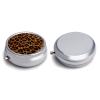 Leopard Print Pill Box, Small Pill Organizer with 3 Compartments and Mirror, Fun Round Portable Travel Metal Pill Case view 3