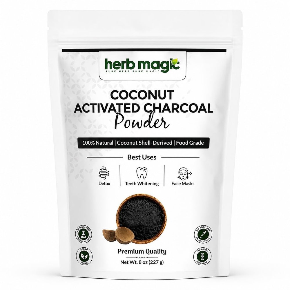 Activated Charcoal Powder 8 oz (227 g) | Coconut Shell Derived | Finely Milled Powder for DIY Tooth Powder & Beauty Use| Herb Magic