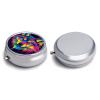 Wolf Pill Box, Small Pill Organizer with 3 Compartments and Mirror, Fun Round Portable Travel Metal Pill Case view 3