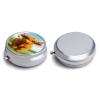 Cute Highland Cow Pill Box, Small Pill Organizer with 3 Compartments and Mirror, Fun Round Portable Travel Metal Pill Case view 3