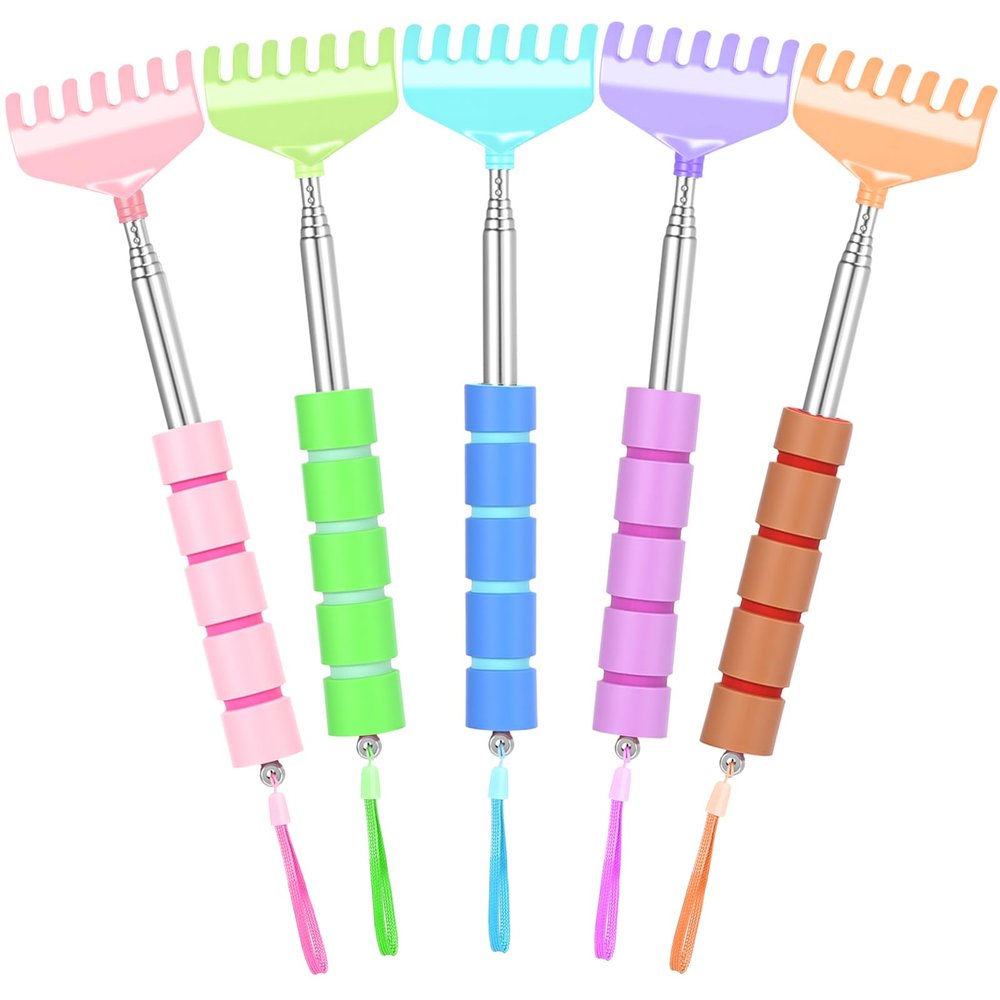 Afarnook 5 Pack Back Scratcher Bulk Portable Extendable Back Scratcher with Sponge Handles Macaron Stainless Steel Telescoping Massage Tool for Men Women Gifts Christmas Stocking Stuffers