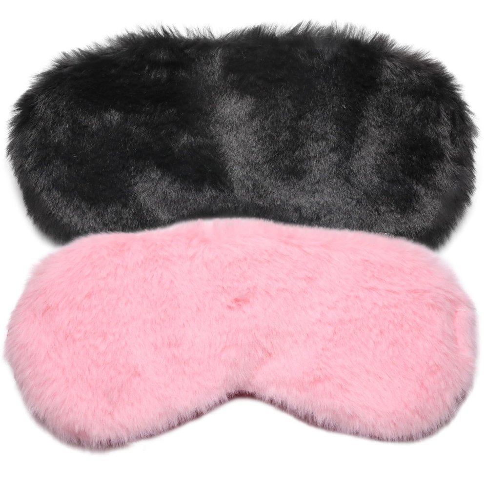 2 Pack Sleep Mask for Sleeping, 8x3.6 Inch Light Blocking Eye Mask with Elastic Satin Belt, Soft Satin & Fluffy Breathable Comfort for Men Women Kids, Ideal for Travel, Nap, Gift (Black & Pink)