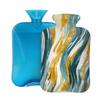 Myfsucce Hot Water Bottle with Cover Wave Gold Teal Textures Print, 2L Mini Hot Water Bag for Pain Relief, Cold Days, Gift for Women Men view 1