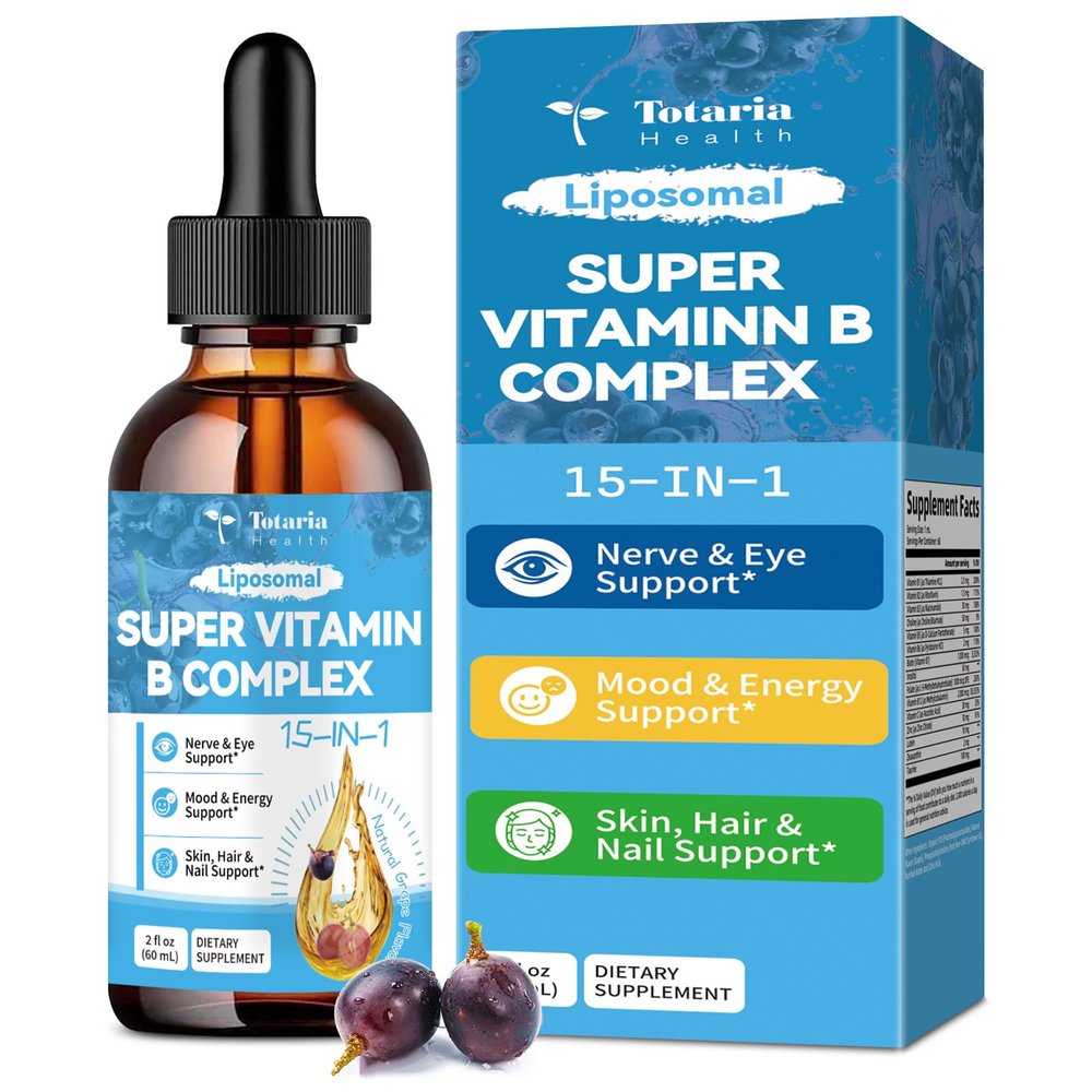 15-in-1 Liposomal Vitamin B Complex Pro Sugar-free B Complex Drops with B1, B2, B3 Niacinamide, Choline, B5, B6, B7 Biotin, Inositol, Folate, B12, Zinc, Lutein, Zeaxanthin, Taurine & Vit. C, 2 fl oz