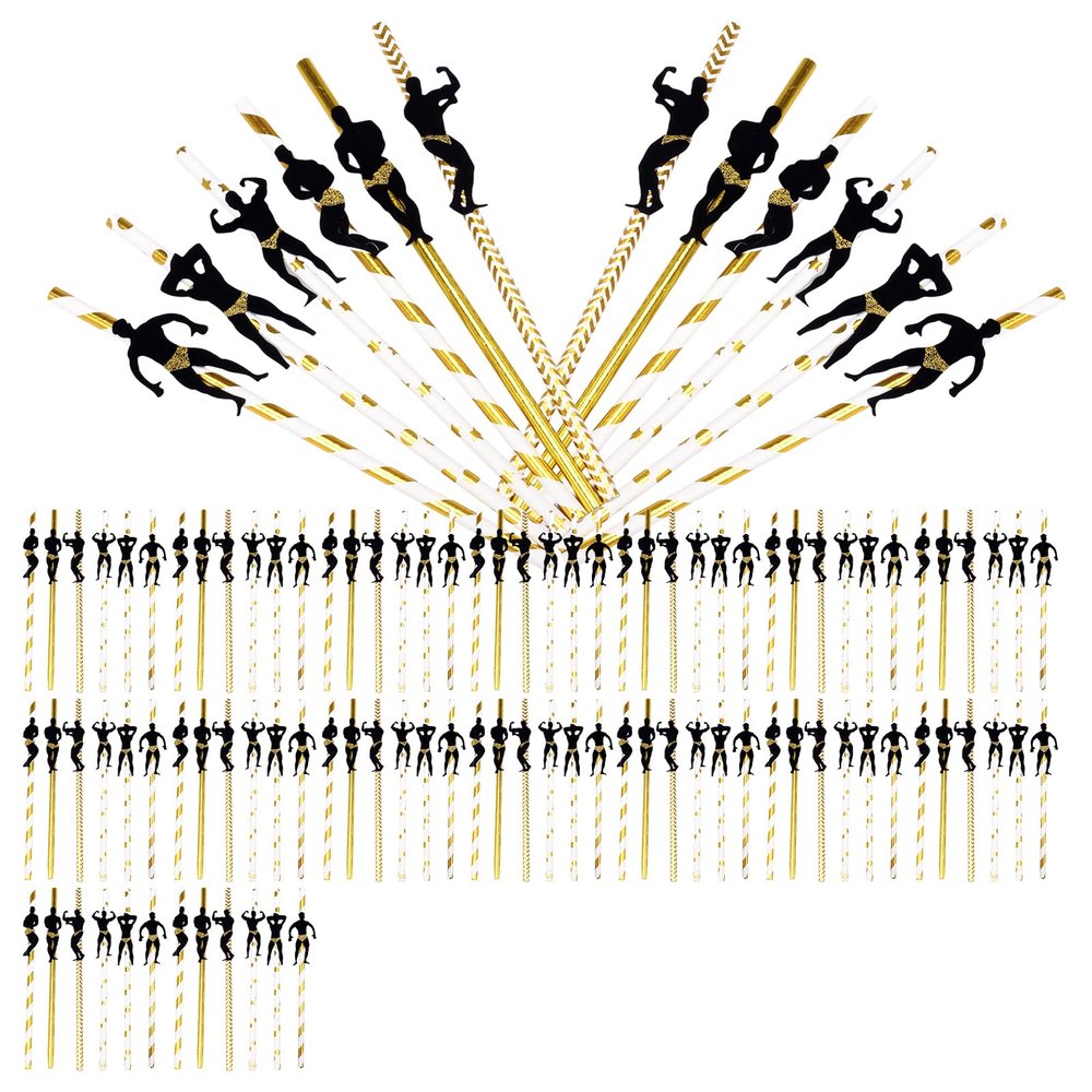 108 Pcs Paper Bachelorette Party Straws, Funny Male Dancer Drinking Straws, Favors Naughty, for Bridal Shower Bachelorette Party Decoration Accessories (Gold combination)