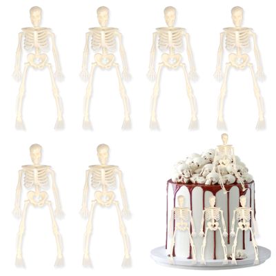 10PCS Halloween Mini Skeleton Figurine Cupcake Toppers Halloween Posable Skeleton Decor Small Plastic Skeletons for Graveyard Props Figure for Spooky Home Decor Haunted House Decorations Party Favors