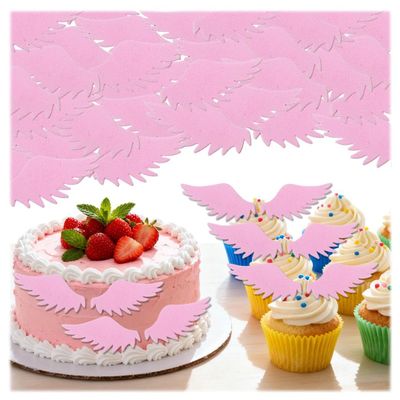 24 Pairs Angel Wings Cupcake Toppers Kpop Cupcake Toppers Cake Decorations for Wedding Bachelorette Baby Shower Birthday Party Pink