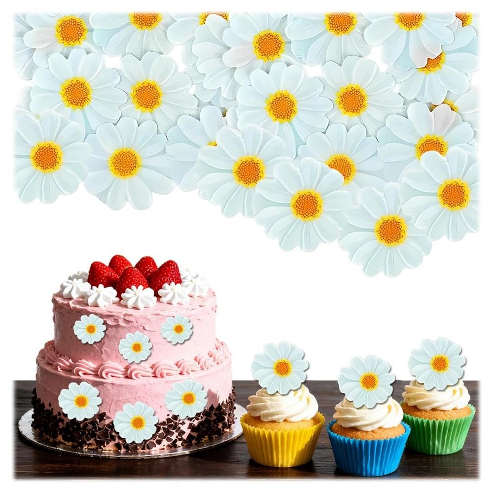 100Pcs Daisy Cupcake Toppers Flower Cupcake Toppers Floral Birthday Decorations for Wedding Bachelorette Back to School Baby Shower Party