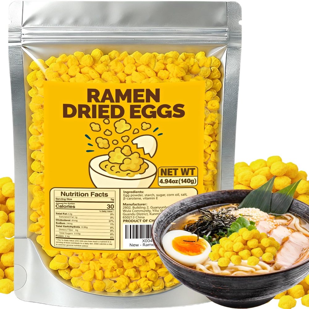 4.94oz Dried Egg Ramen Toppings - Freeze-Dried Scrambled Eggs for Instant Noodles, Soups & Rice Bowls, Ramen Dried Eggs, No Refrigeration Needed, Easy Camping & Emergency Meal(140g)