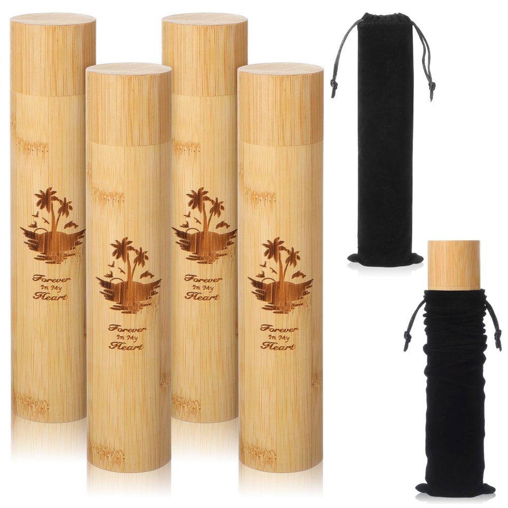 Set of 4 Small Bamboo Scattering Urn Tube for Human Ashes, ECO Friendly Bamboo Spreading Cremation Tube Urn for Human Pet Ashes(Ocean Sunset)