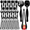 30PCS Disposable Plastic Serving Utensils for Parties, Buffet Serving Utensils Set-10 Black Plastic Serving Spoons, 10 Tongs and 10 Forks for Catering, Entertaining and Parties view 1