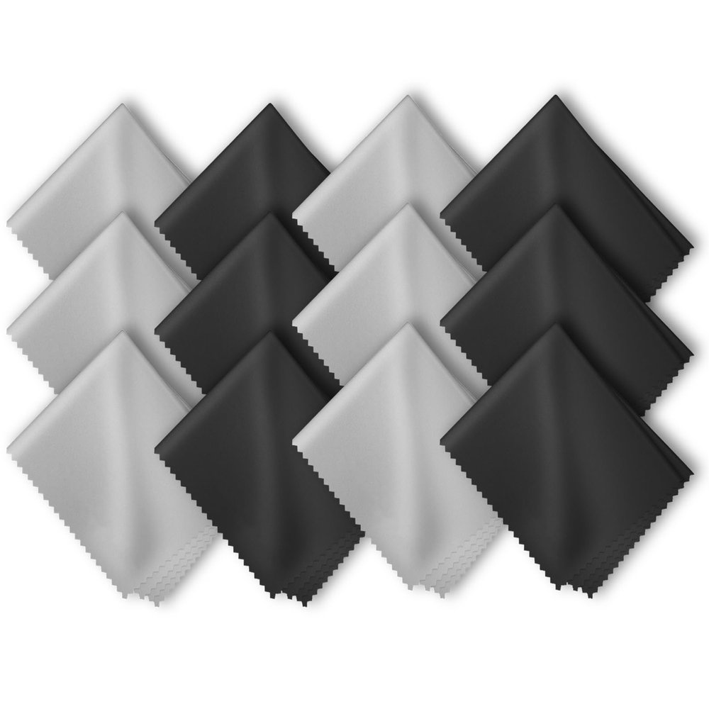 12 Pack Eyeglass Cleaning Cloths for Glasses, 6 Black & 6 Gray, 6x7 Inch Soft Lint-Free Lens Cleaning Wipes Glasses Cleaner Cloth for Screens, Cameras, and Electronics