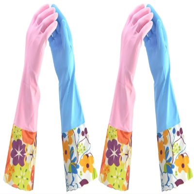 Household Gloves Latex-Free, 15" Long Cuff, Soft Lining, Adjustable Strap, Multi-Layer Protection, Flexible, Comfortable, Chemical-Resistant, Reusable for Cleaning, Dishwashing, 4 Pair Small