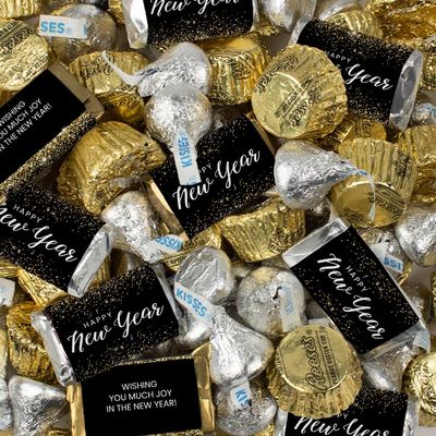 110 Pcs New Year?s Eve Party Chocolate Candy Mix - Assorted Wrapped Miniatures, Silver Foiled Milk Chocolate Kisses & Gold Foiled Peanut Butter Cups For Favors, Table Assortments And Gifts (1.62lb)