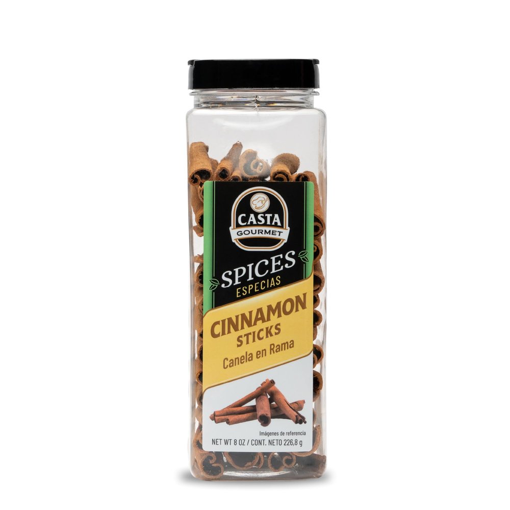 Cinnamon Sticks Whole 8 oz | Whole Cinnamon Sticks in Plastic Jar | 226.8 g | Casta Gourmet Spices