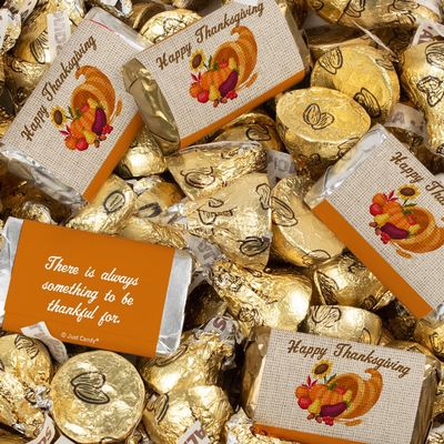 372 Pcs Thanksgiving Cornucopia Assorted Wrapped Miniatures & Gold Foiled Almond Kisses Chocolate Candy Mix For Fall Party Favors, Elegant Thanksgiving Table Assortments, Sweet Candy Gifts, Festive Goodie Bags & More (4.57lb)