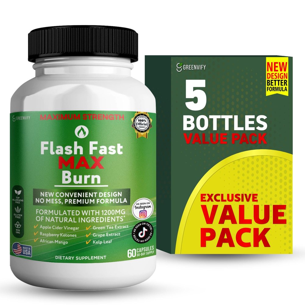 GREENVIFY Flash Fast Max Burn Dietary Supplement, Natural Ingredients, 60 Veggie Capsules, 30-Day Supply (5)