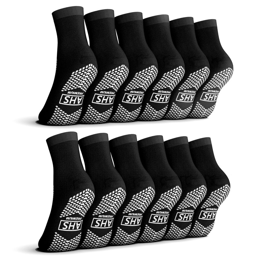 AMERICAN HOSPITAL SUPPLY Non-Slip Hospital Socks, Anti-Skid, Anti-Slip Gripper Socks for Medical or Home Use, Black, Small, 6 Pairs