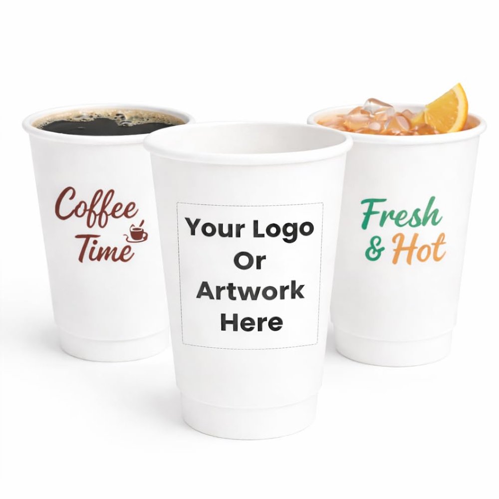 16oz Double Wall White Paper Cups Bulk 500 Pcs | Leak-Proof Disposable Coffee Cups for Hot & Cold Drinks | Food-Grade Material - Perfect for Office, Parties, Business, Events & Everyday Use