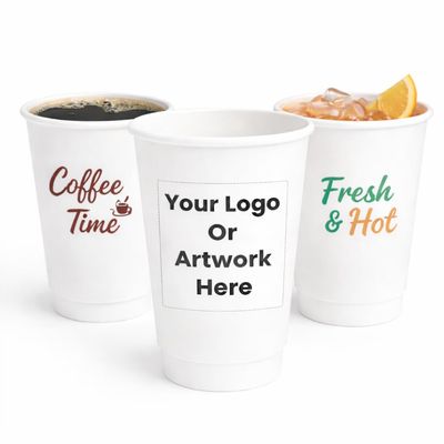 16oz Double Wall White Paper Cups Bulk 50 Pcs | Leak-Proof Disposable Coffee Cups for Hot & Cold Drinks | Food-Grade Material - Perfect for Office, Parties, Business, Events & Everyday Use